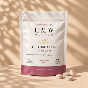 HMW Method Perform Strawberry Kiwi creatine chews pouch, 5g per three-chew serving, 90 chews